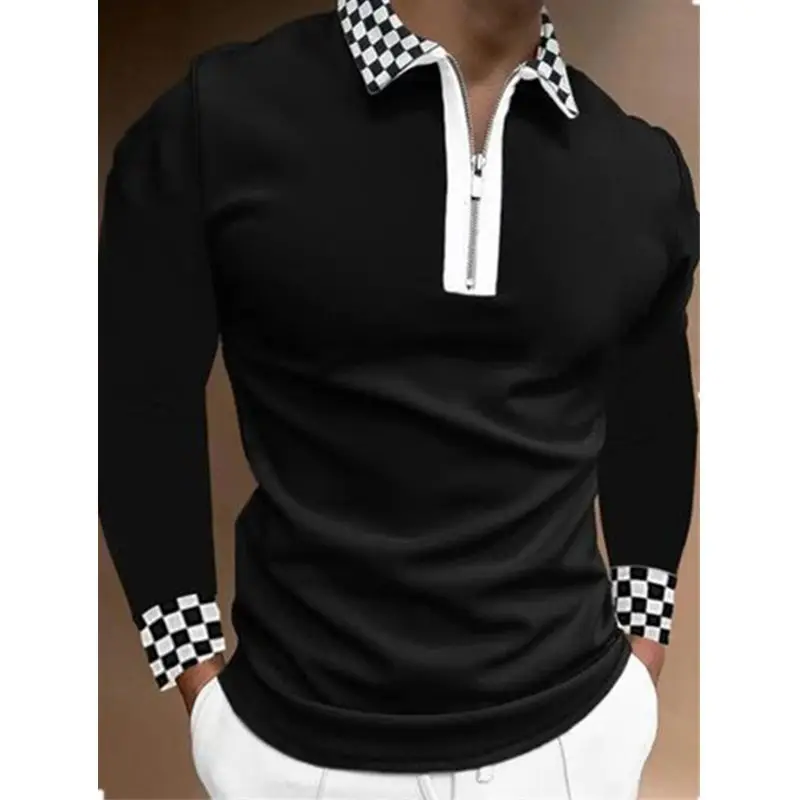 Men's Black Checkered Polo Shirt Large - Image 3