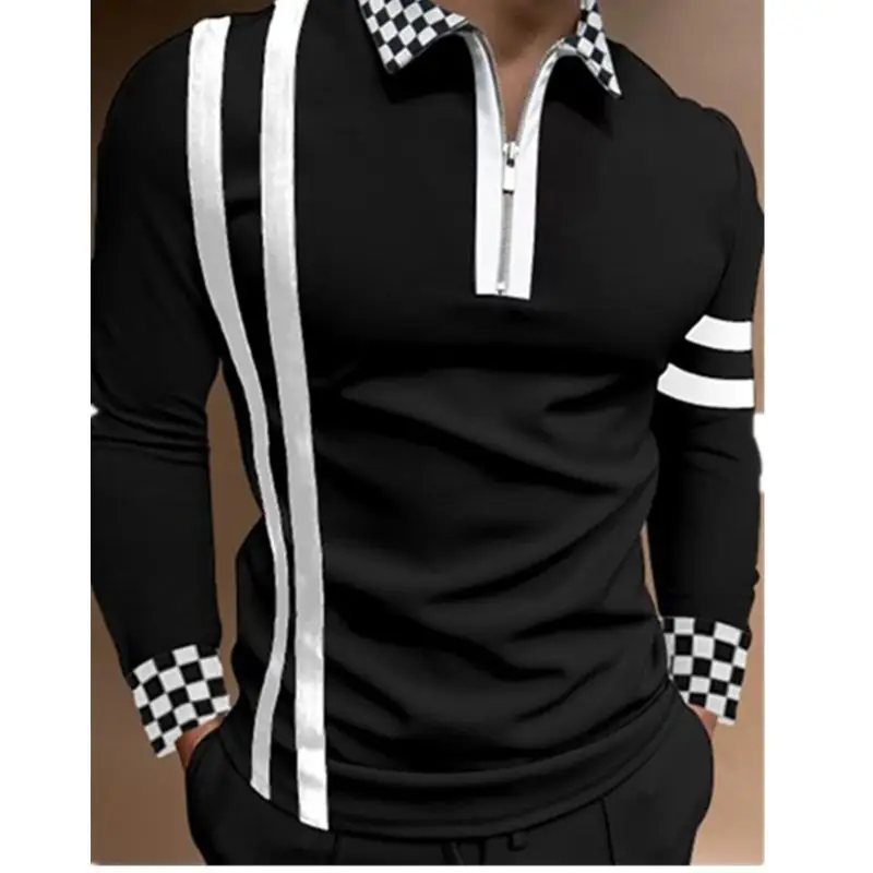 Men's Black Checkered Polo Shirt Large - Image 4