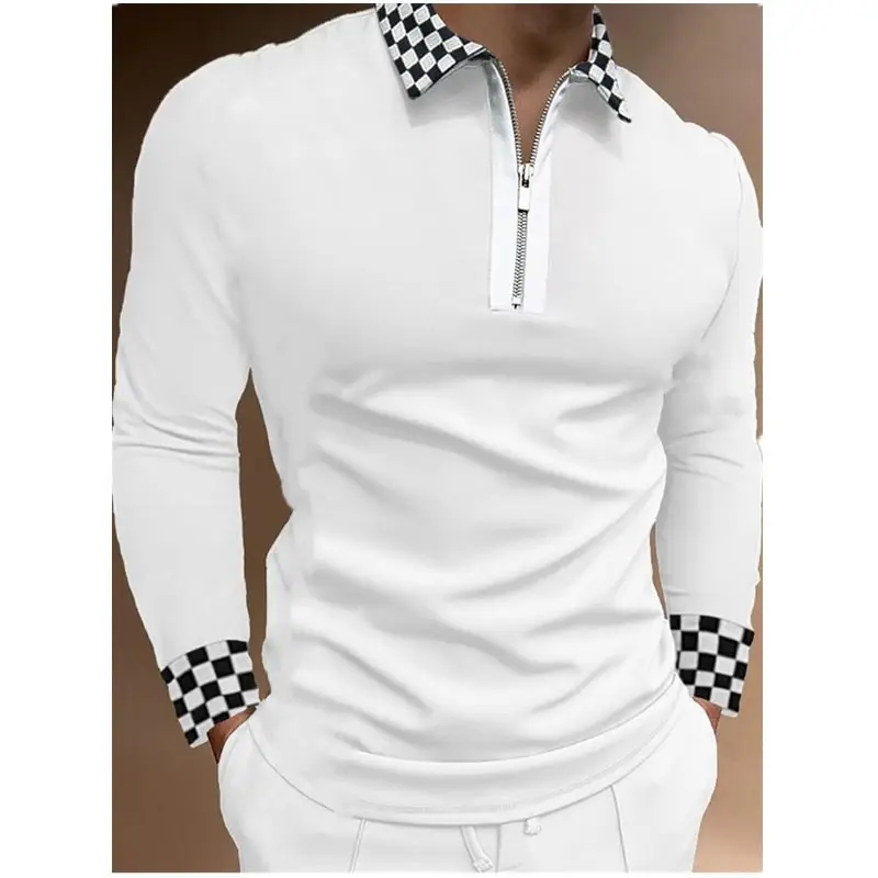 Men's Black Checkered Polo Shirt Large - Image 5