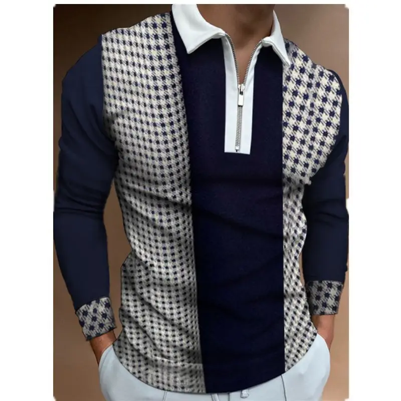 Men's Black Checkered Polo Shirt Large - Image 8