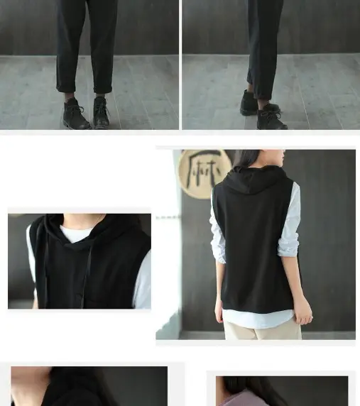 Women Cotton Hooded Vest Spring Autumn Loose Sleeveless Sweater — feature 11