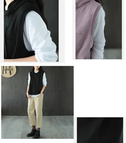 Women Cotton Hooded Vest Spring Autumn Loose Sleeveless Sweater — feature 12
