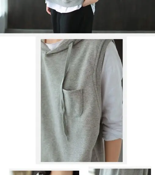 Women Cotton Hooded Vest Spring Autumn Loose Sleeveless Sweater — feature 6