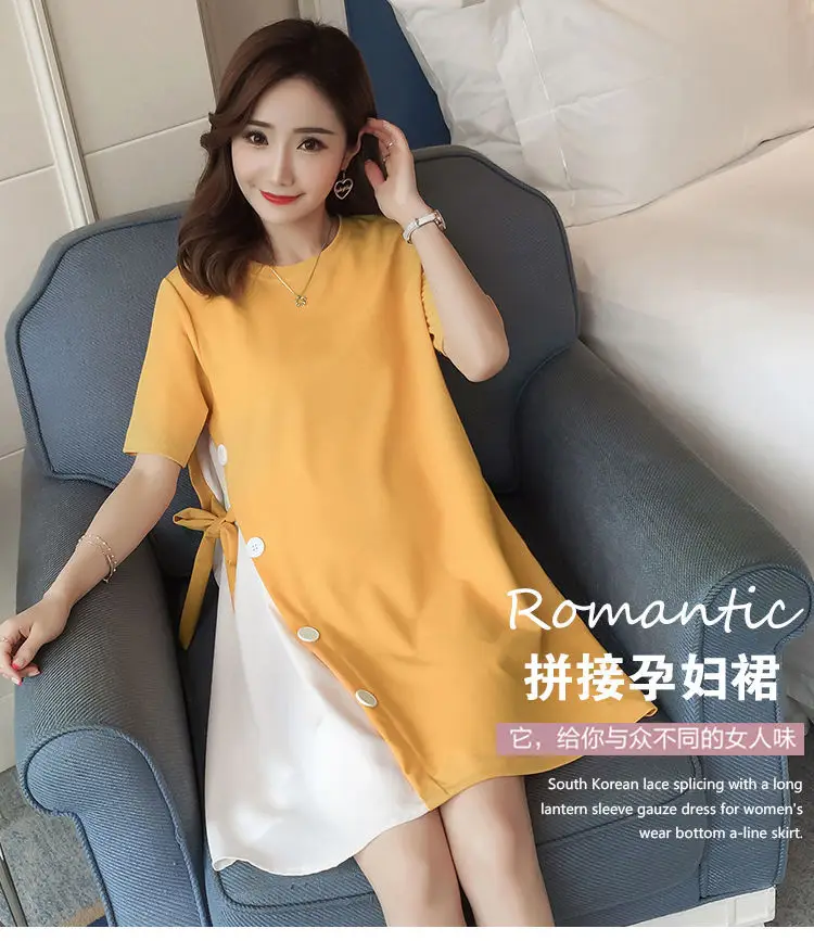 Maternity Summer Dress Yellow White Mid Length 2025 — feature 1