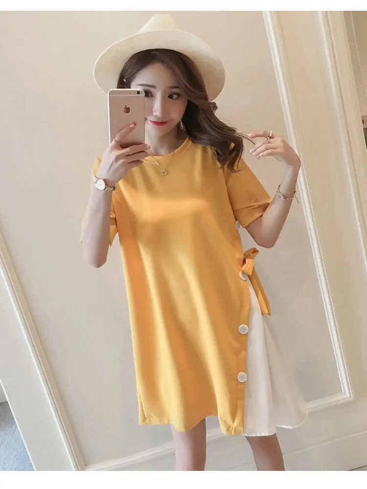 Maternity Summer Dress Yellow White Mid Length 2025 — feature 14
