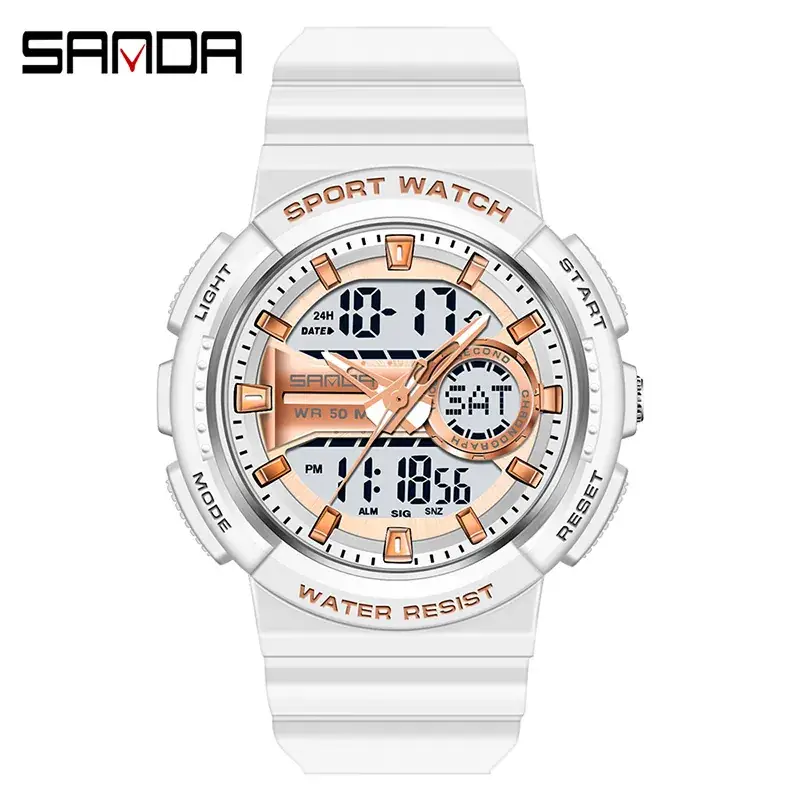 Sanda Sport Watch White Digital Analog Couple Watch - Image 5