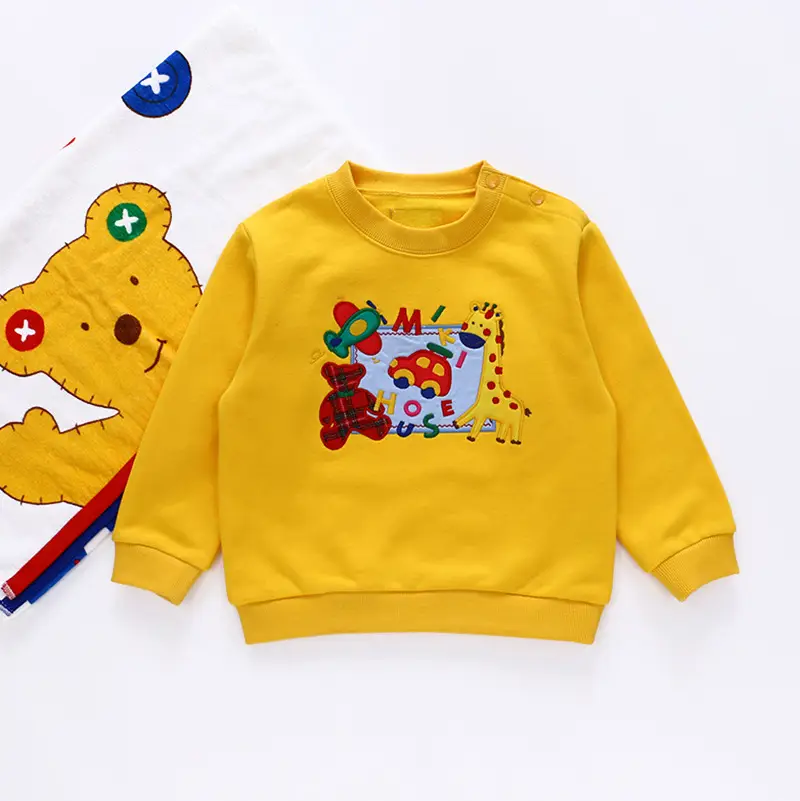 Kids Cartoon Plaid Fleece Sweatshirt Yellow Long Sleeve