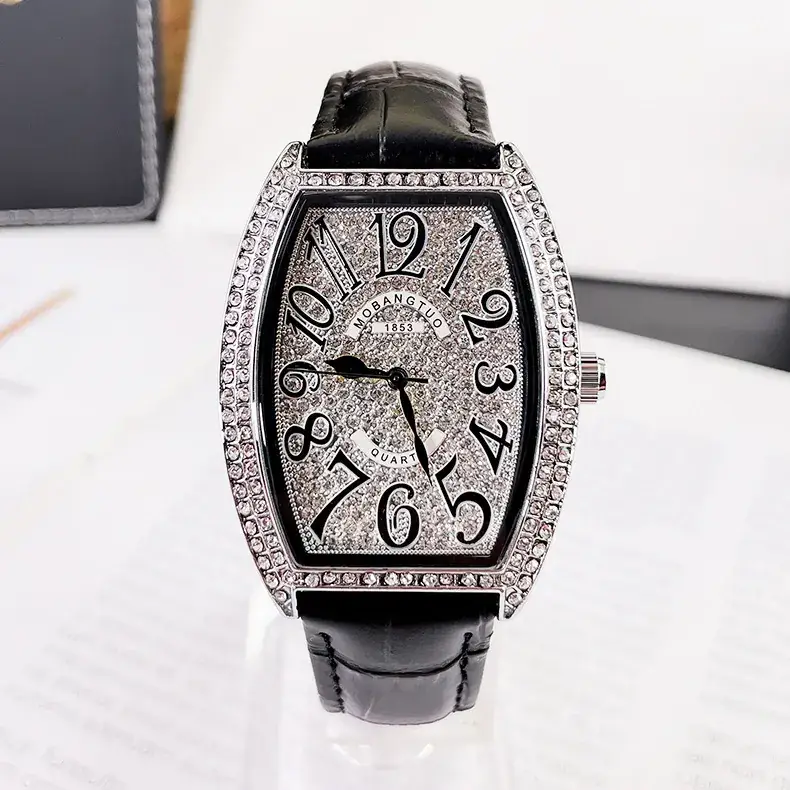 Diamond Encrusted Women's Watch Black Belt Quartz - Image 4