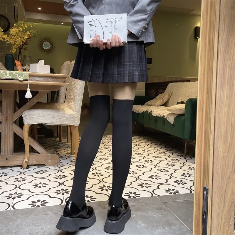Double Layer Velvet Leg Artistic Black Silk Pantyhose - Image 15