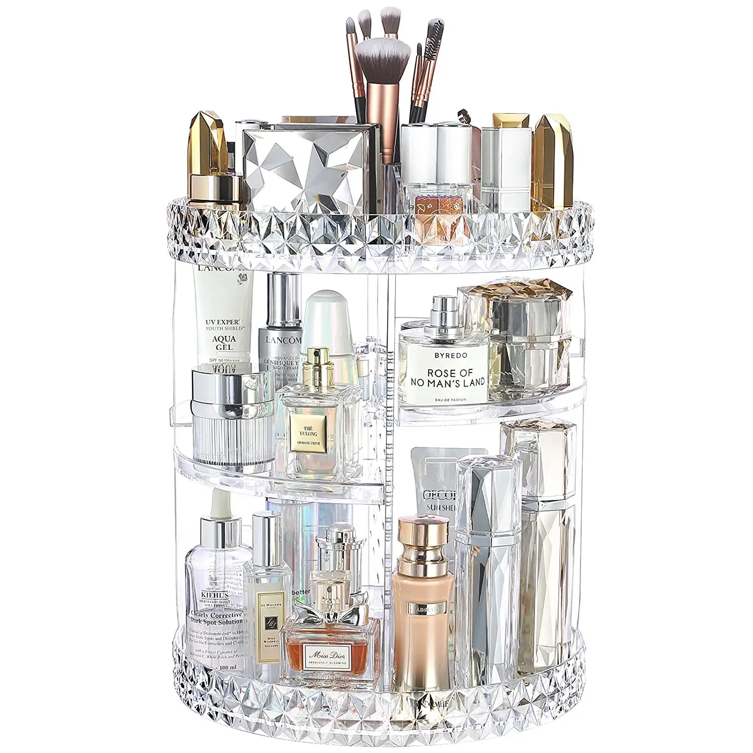 Diamond Rotating Makeup Storage Rack with Brush & Bottles - Image 6