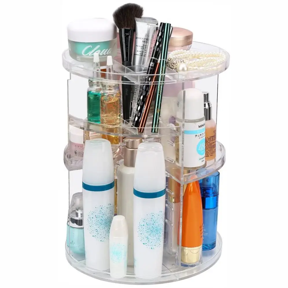 Diamond Rotating Makeup Storage Rack with Brush & Bottles - Image 3