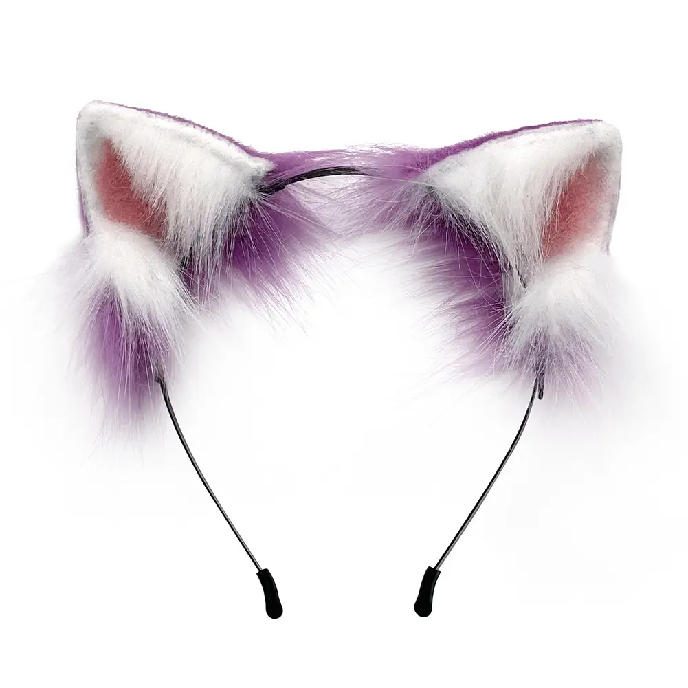 Plush Cat Ear Hairband Purple Faux Fur Cosplay Set