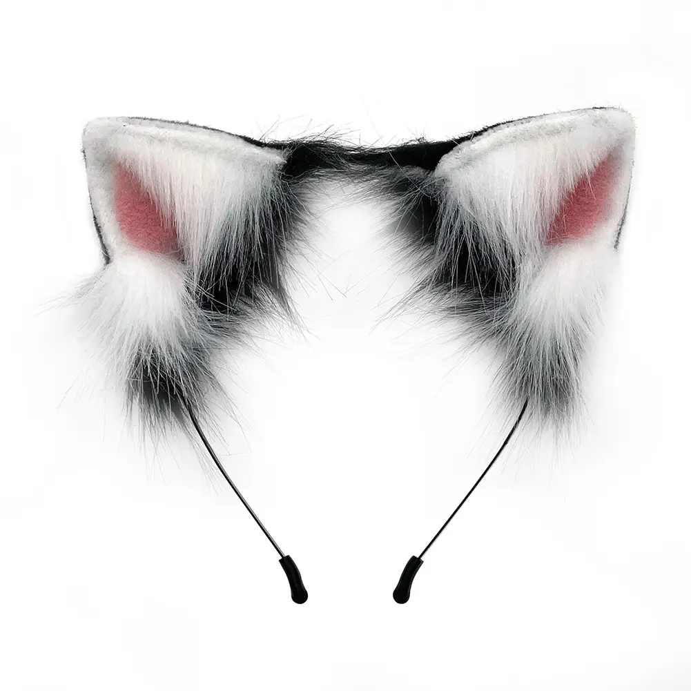 Plush Cat Ear Hairband Purple Faux Fur Cosplay Set