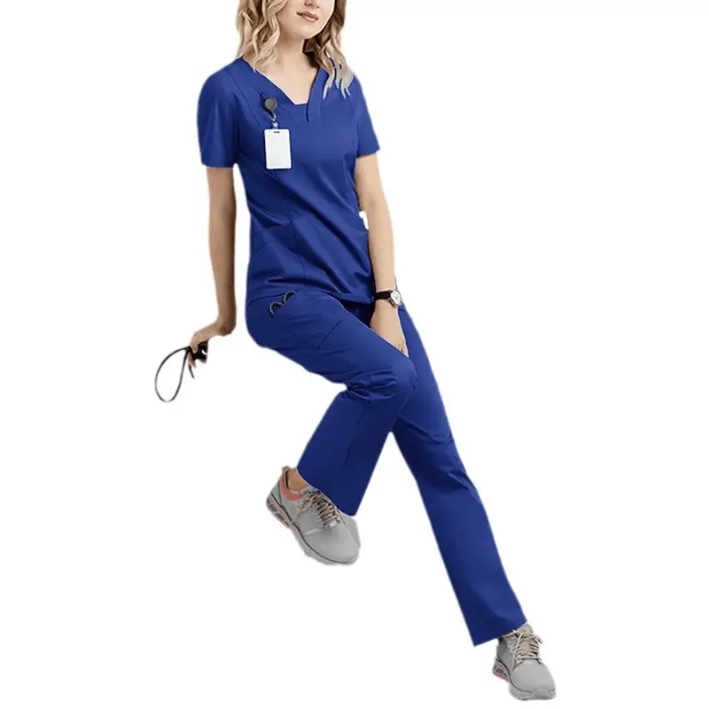 Female Dental Nurse Short Sleeve Maroon Pajama Set - Image 13