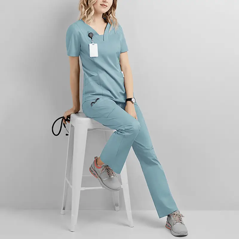 Female Dental Nurse Short Sleeve Maroon Pajama Set - Image 8