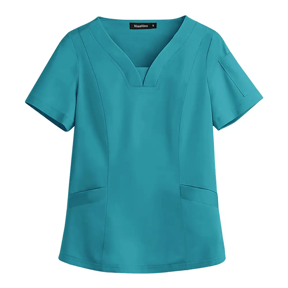 Elastic V-Neck Medical Work Top Teal Women - Image 15
