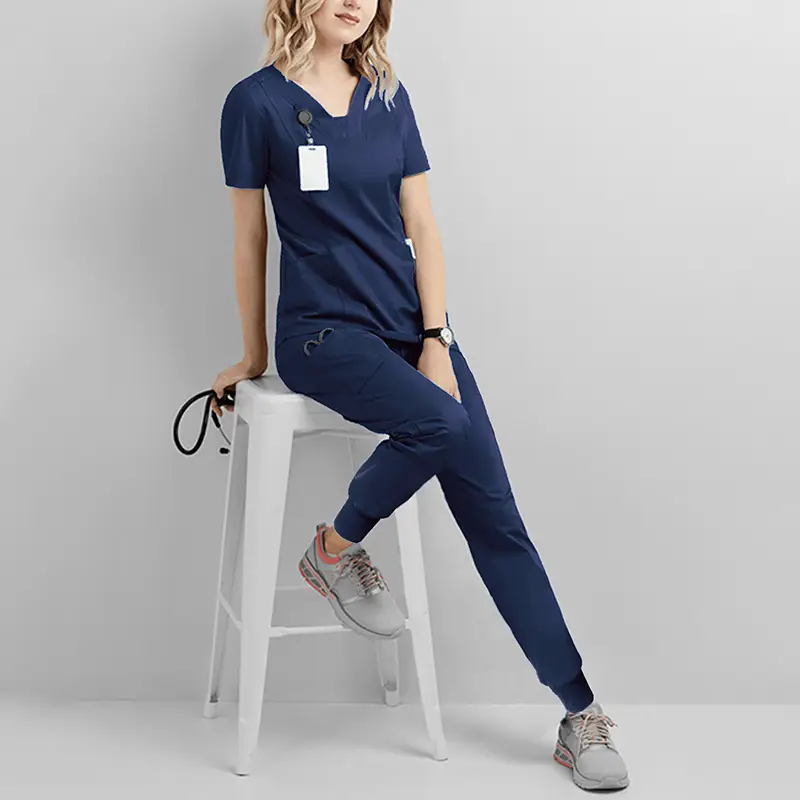 Elastic V-Neck Medical Work Top Teal Women - Image 2
