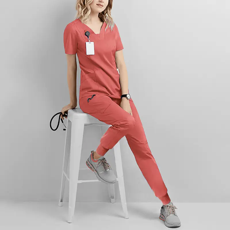 Elastic V-Neck Medical Work Top Teal Women - Image 3