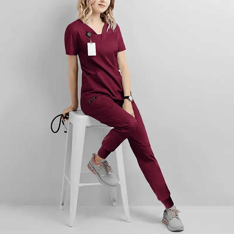 Elastic V-Neck Medical Work Top Teal Women - Image 6