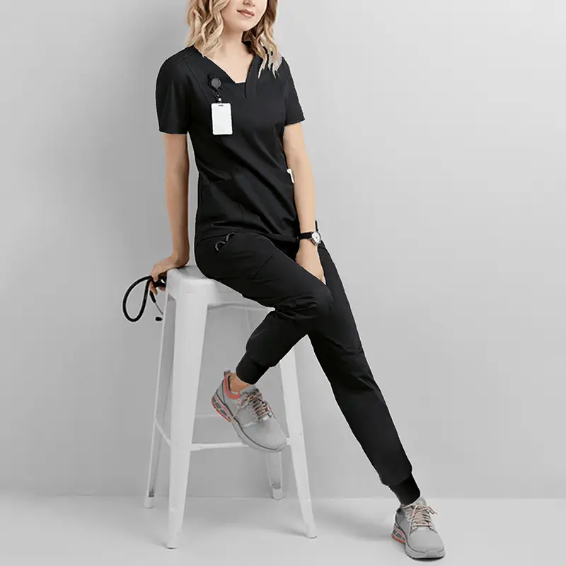 Elastic V-Neck Medical Work Top Teal Women - Image 9