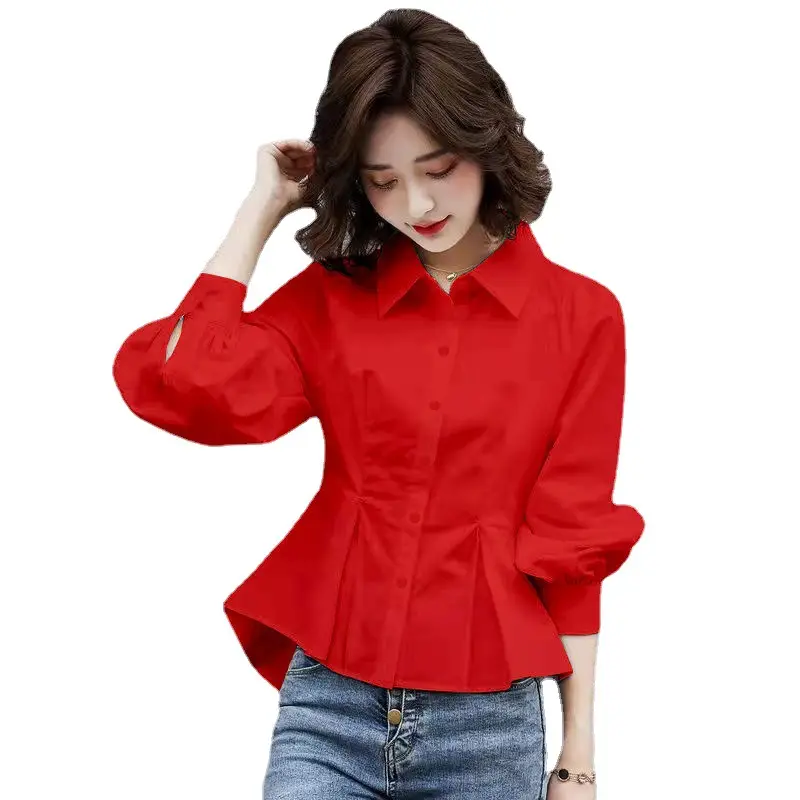 White Slim Fit Long Sleeve Cardigan Shirt for Women