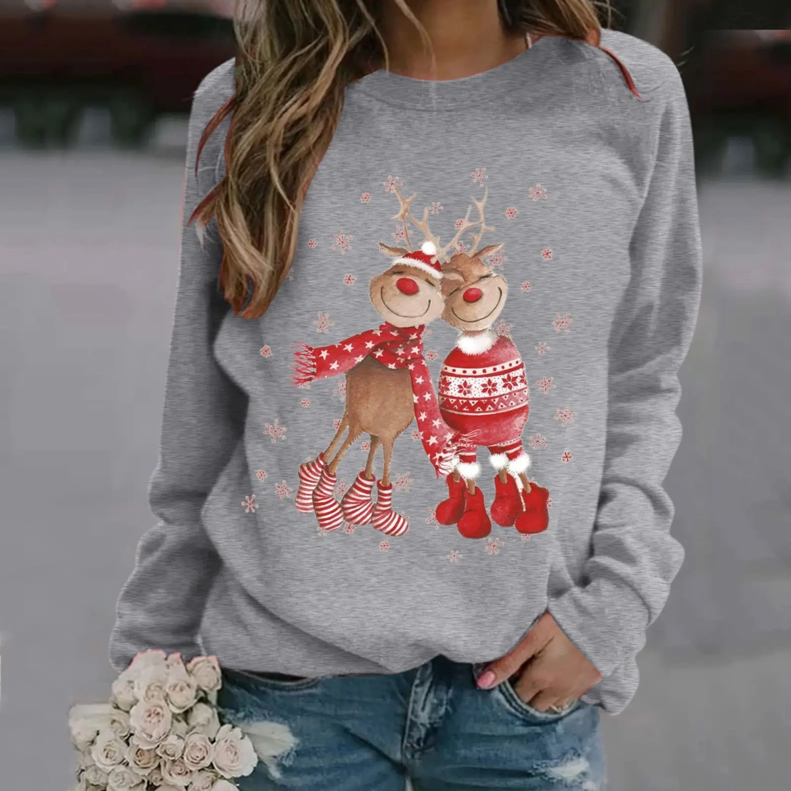 Red Owl Fleece Sweatshirt for Women Plus Size Christmas Print - Image 3