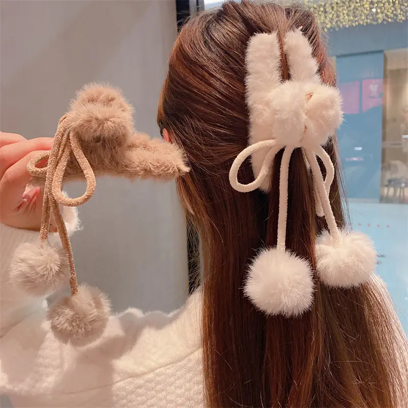 Plush Clip Headwear for Girls with Tassel and Eye Button - Image 50