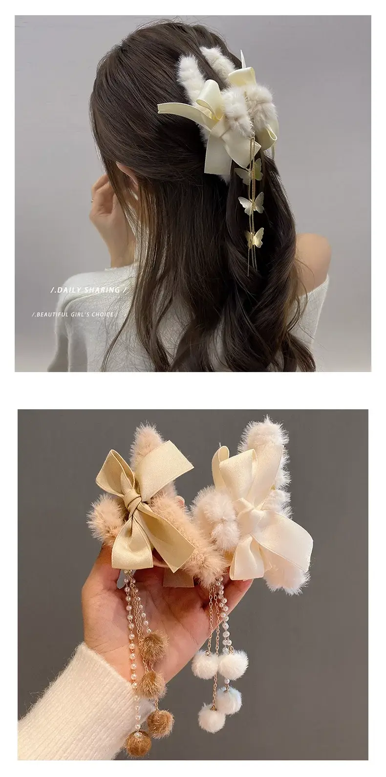 Plush Clip Headwear for Girls with Tassel and Eye Button — feature 4