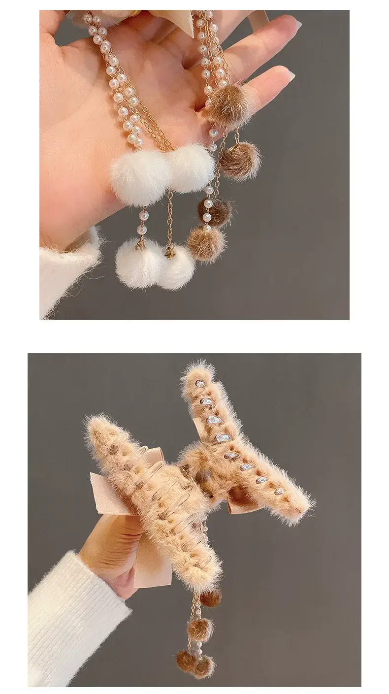 Plush Clip Headwear for Girls with Tassel and Eye Button — feature 6