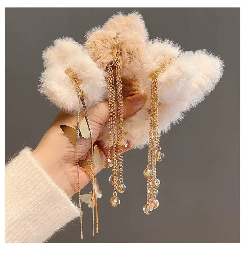 Plush Clip Headwear for Girls with Tassel and Eye Button — feature 7