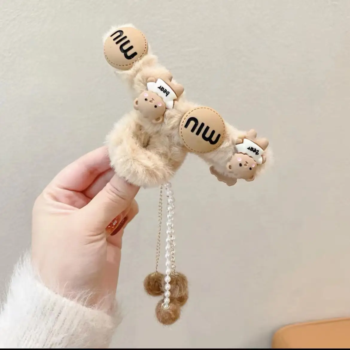 Plush Clip Headwear for Girls with Tassel and Eye Button - Image 10
