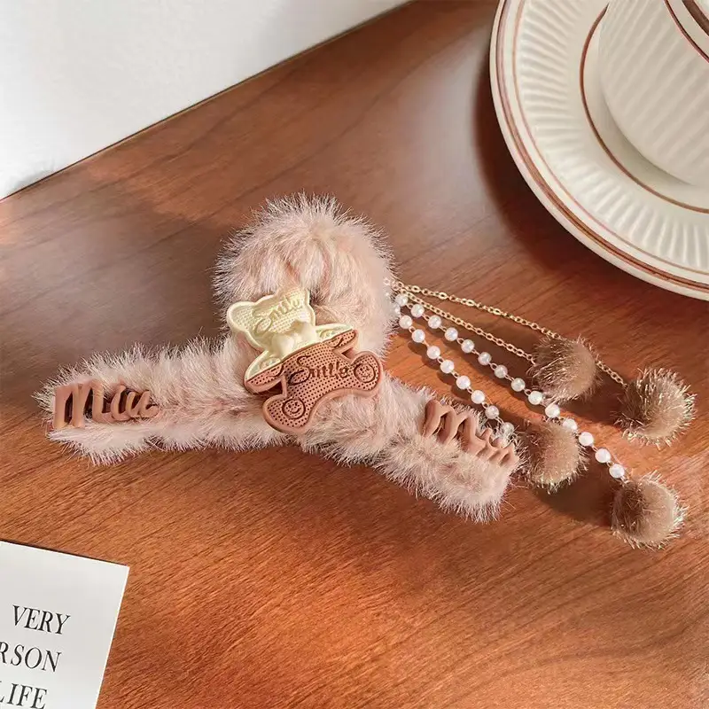 Plush Clip Headwear for Girls with Tassel and Eye Button - Image 11