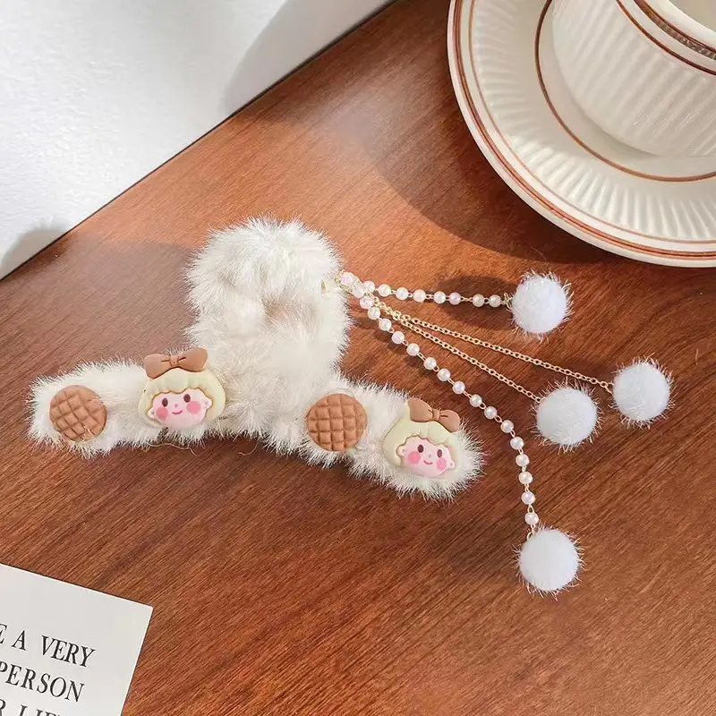 Plush Clip Headwear for Girls with Tassel and Eye Button - Image 12