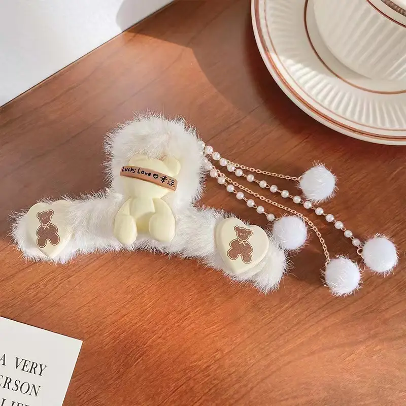 Plush Clip Headwear for Girls with Tassel and Eye Button - Image 14