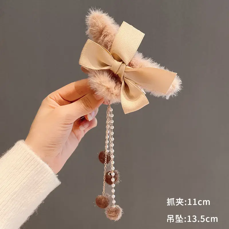 Plush Clip Headwear for Girls with Tassel and Eye Button - Image 2