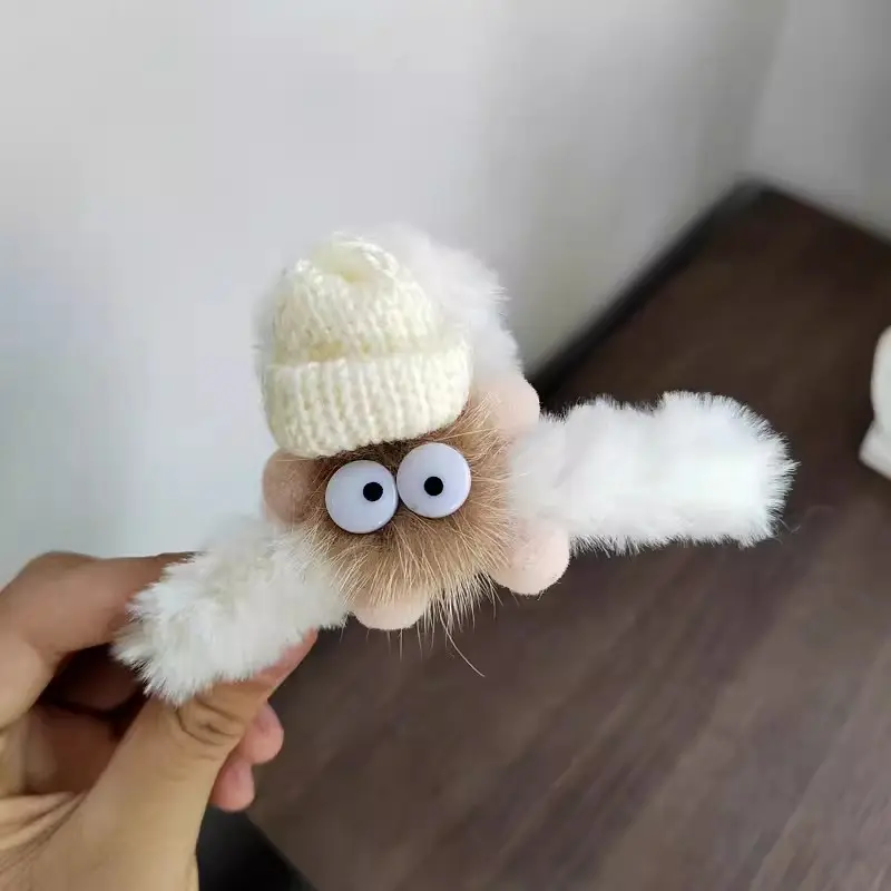 Plush Clip Headwear for Girls with Tassel and Eye Button - Image 3