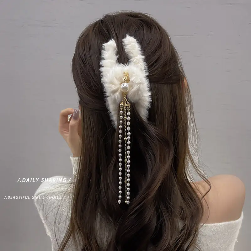 Plush Clip Headwear for Girls with Tassel and Eye Button - Image 43