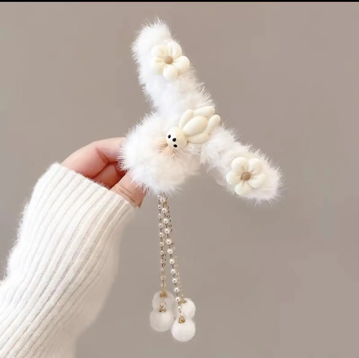 Plush Clip Headwear for Girls with Tassel and Eye Button - Image 6