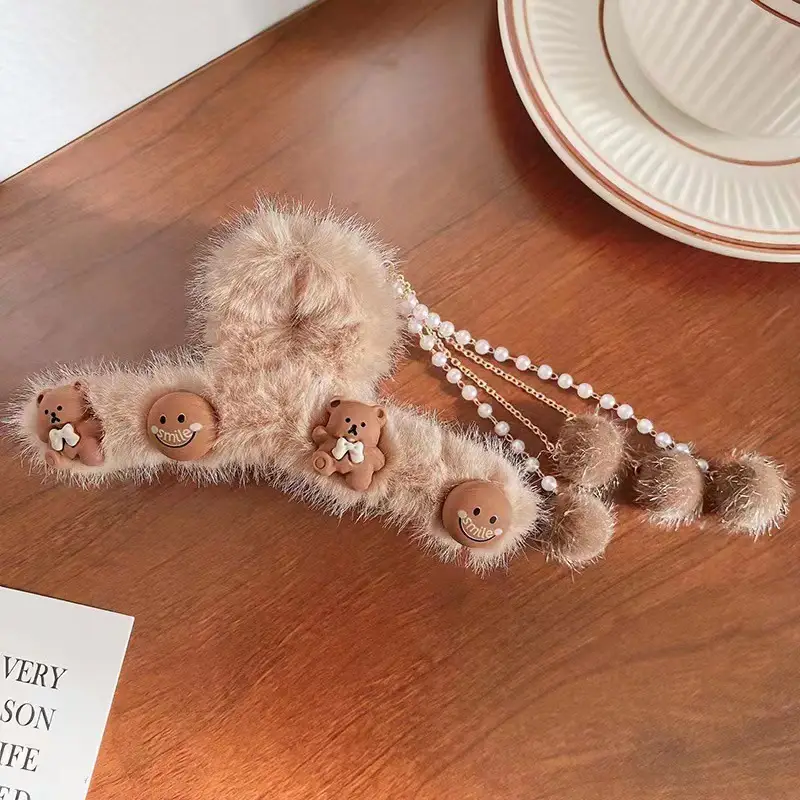 Plush Clip Headwear for Girls with Tassel and Eye Button - Image 8
