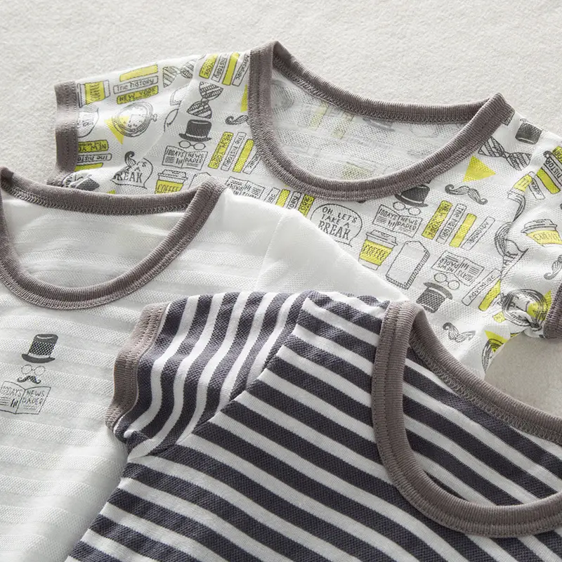 Children Striped Cotton T-Shirts Set of 3 Summer Boys - Image 3