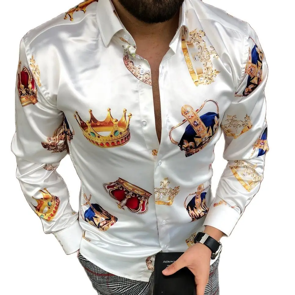 Men Printed Casual Shirt Yellow Black Green Lapel Long Sleeve - Image 8