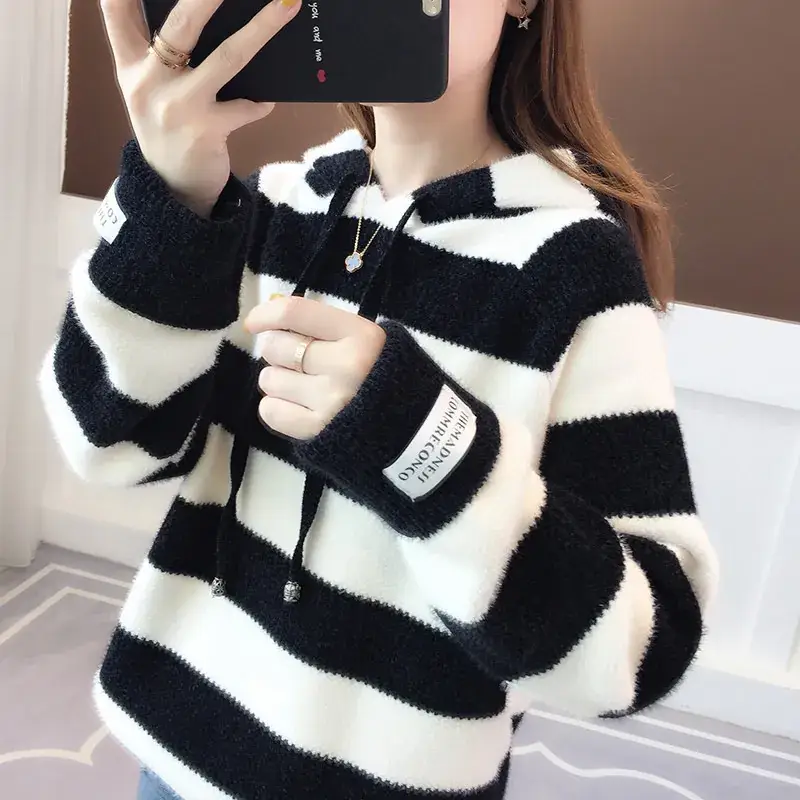 Faux Mink Hooded Sweater Women's 2022 Winter Coat - Image 4