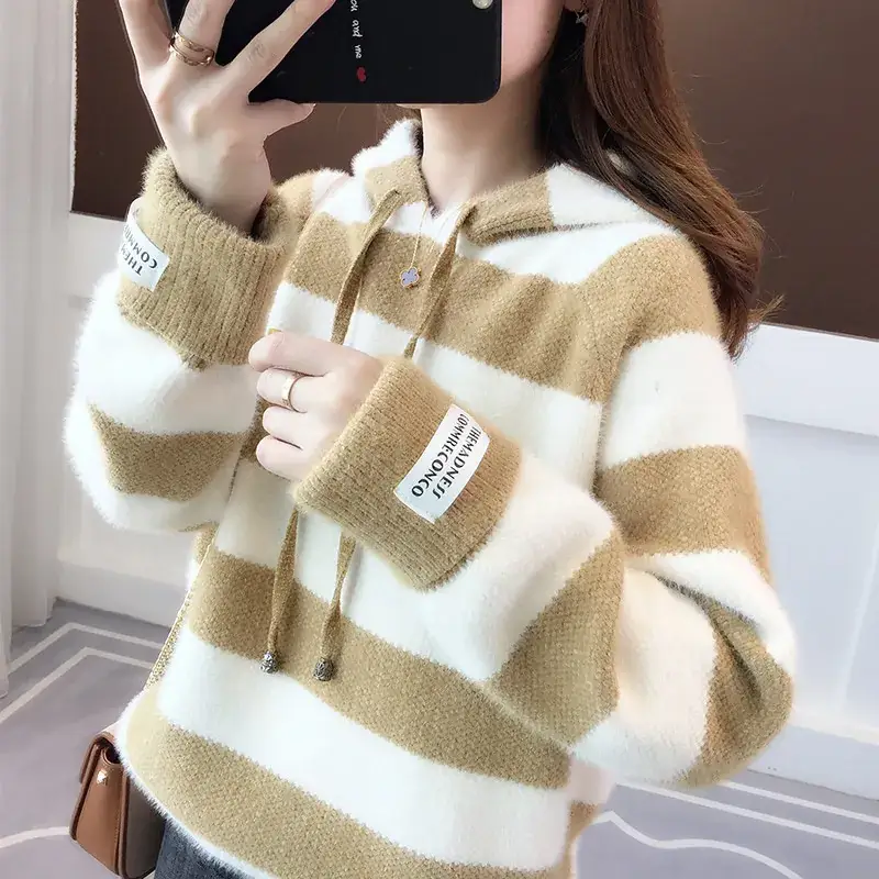 Faux Mink Hooded Sweater Women's 2022 Winter Coat - Image 2