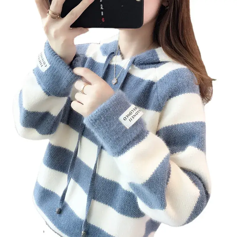 Faux Mink Hooded Sweater Women's 2022 Winter Coat - Image 6