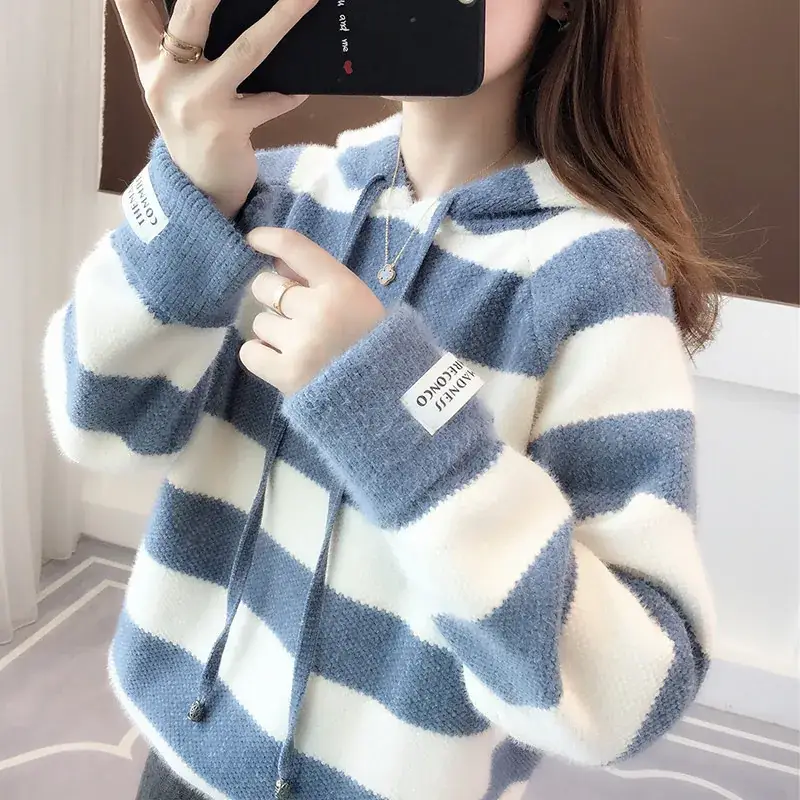 Faux Mink Hooded Sweater Women's 2022 Winter Coat - Image 5