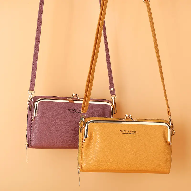 2021 Women's Double-Layer Phone Wallet with Clip Lock Zipper Shoulder Crossbody Bag - Image 11