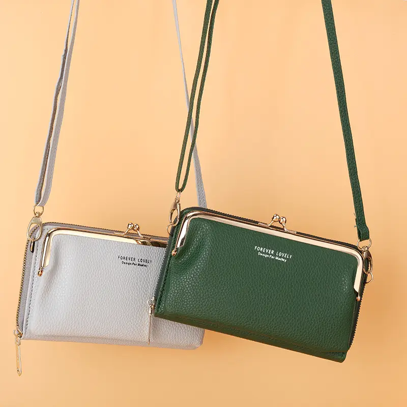 2021 Women's Double-Layer Phone Wallet with Clip Lock Zipper Shoulder Crossbody Bag - Image 12