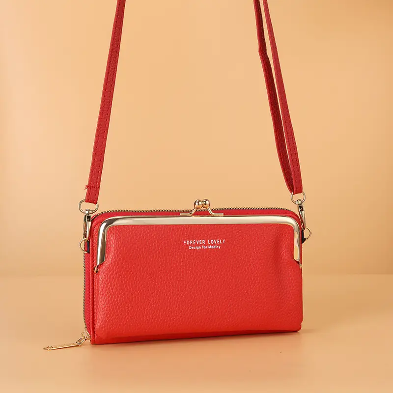 2021 Women's Double-Layer Phone Wallet with Clip Lock Zipper Shoulder Crossbody Bag - Image 2