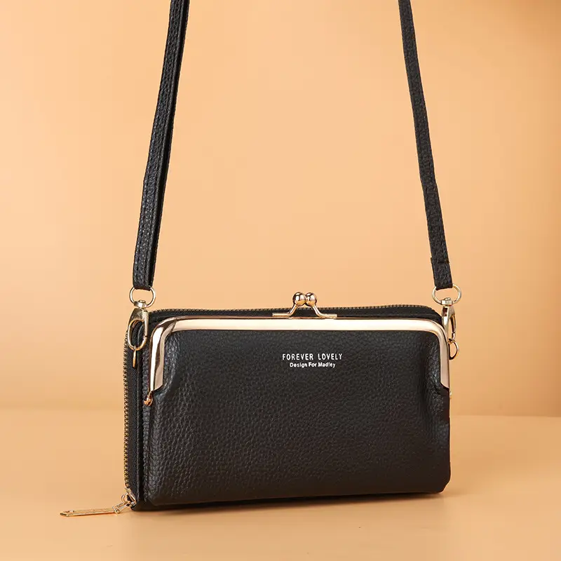 2021 Women's Double-Layer Phone Wallet with Clip Lock Zipper Shoulder Crossbody Bag - Image 4