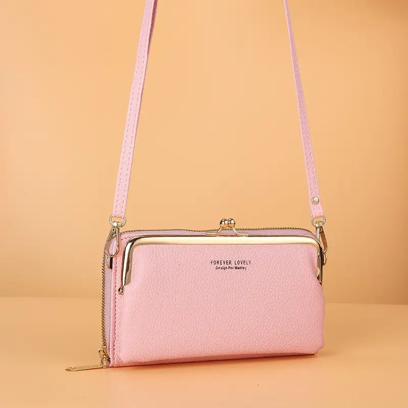 2021 Women's Double-Layer Phone Wallet with Clip Lock Zipper Shoulder Crossbody Bag - Image 5